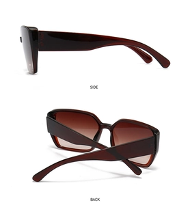 Side and back view of oversized square sunglasses with brown gradient lenses
