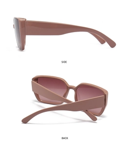 Detailed side and back views of square oversized sunglasses with gradient lenses