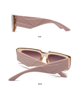 Vues latérale et arrière détaillées de lunettes de soleil œil-de-chat aux branches 3D