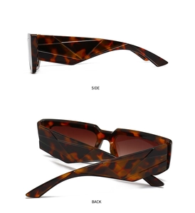 Détail de lunettes de soleil écaillées avec branches à facettes géométriques stylées