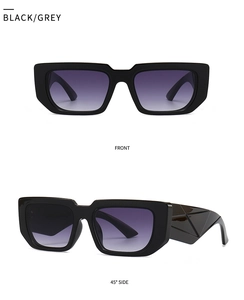 Vues détaillées de face et de côté de lunettes de soleil œil-de-chat noires à verres dégradés