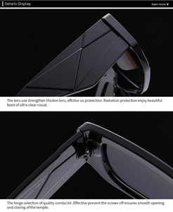 Détail de la charnière métallique et du marquage CE sur les lunettes œil-de-chat noires