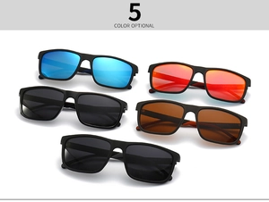 Detail showing five color options of sports polarized sunglasses in matte black frames