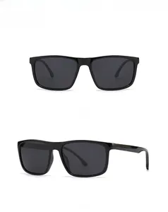 Front and 45-degree side views of modern square black polarized sunglasses for women