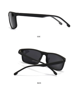 Side and back view of matte black rectangular polarized sunglasses with high quality finish