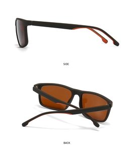 Side and back view of matte black sports sunglasses with orange anti-slip rubber pads