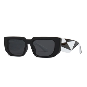 Lunettes De Soleil Carrées Rétro Protection UV400 Monture En Plastique Branche Triangle Géométrique Tendance Pour Hommes Femmes