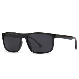 Classic square black polarized sunglasses with dark gray lenses shown at a 45-degree angle
