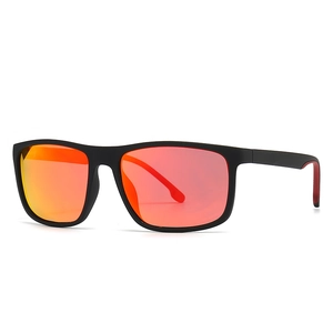 Modern square polarized sunglasses with matte black frame and red orange gradient lenses