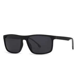 Modern square polarized sunglasses in matte black frame with minimalist dark lenses