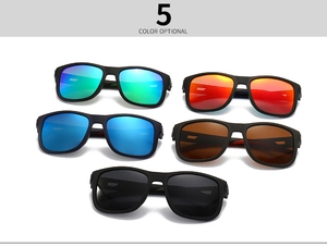Five pairs of classic square TR90 sunglasses in assorted lens colors on white background