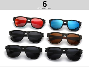 Showcase of six classic square polarized sunglasses in various lens colors