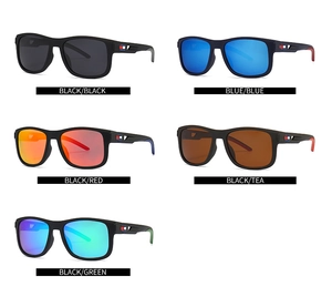Collection of men's TR90 sports sunglasses in black, blue, and green polarized lenses