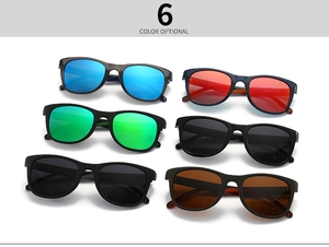 Classic square polarized sunglasses shown in six various lens colors with black frames