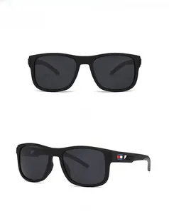 Front and 45-degree side views of black matte TR sunglasses with classic tricolor temple logo