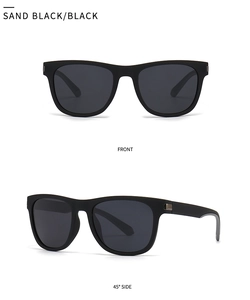 Front and side view of classic square matte sand black polarized sunglasses for men