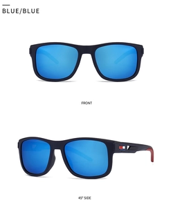 Front and side view of classic TR sunglasses with blue polarized lenses and matte frames