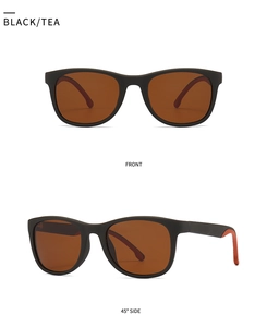 Classic matte black square sunglasses with tea lenses showing front and 45 degree side views