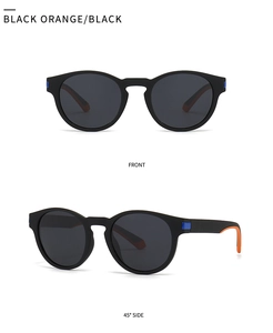 Polarized square sunglasses in matte black with front and 45-degree side view details