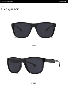 Classic polarized square sunglasses for men featuring full black frame and lenses