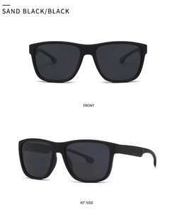 Classic sand black polarized square sunglasses shown from front and 45-degree angles