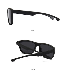 Detailed side and back views of matte black polarized square sunglasses for men