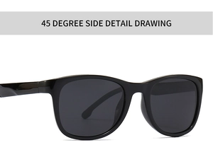 45-degree side view showing the thick black square frame and grey polarized lenses
