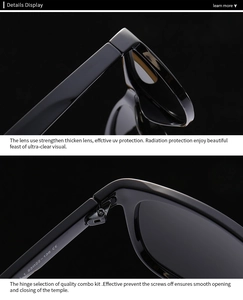 Detail view of high-quality metal hinges and frame specifications for square sunglasses