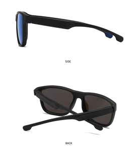 Detailed side and back views of classic black square polarized sunglasses for men