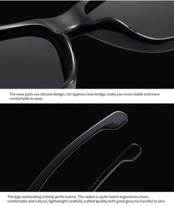 Detail of polarized sunglasses with anti-slip silicone nose pads and ergonomic temples