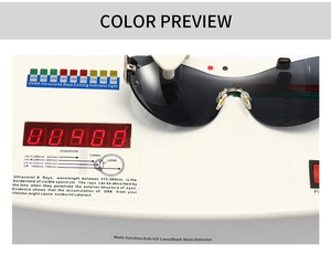 UV400 testing display for semi-rimless sports sunglasses with black polarized lenses