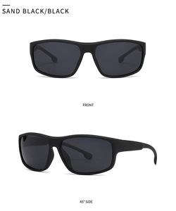 Vues de face et de profil à 45 degrés de lunettes de soleil sport carrées noir mat