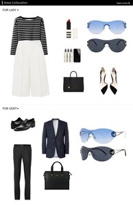 Flat lay of modern sunglasses paired with striped suits and luxury leather bags