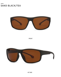 Vues détaillées avant et latérale des lunettes de soleil polarisées noir mat et thé
