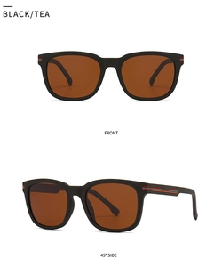Detailansicht der quadratischen TR Polarisationssonnenbrille mit Front- und Seitenwinkel