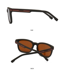 Seiten- und Rückansicht der mattbraunen polarisierten Sonnenbrille mit Zierstreifen