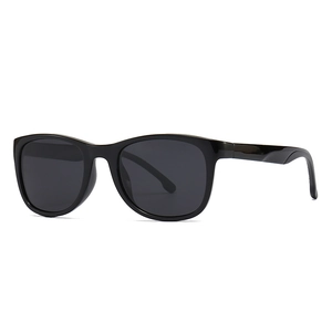 Classic retro square polarized sunglasses for men with a glossy black finish and dark lenses