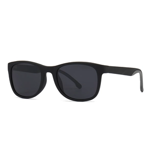Classic matte black square polarized sunglasses with retro Wellington frame for men