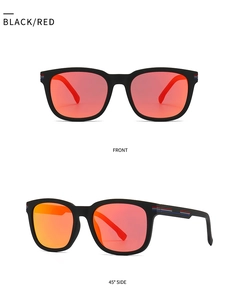 Front- und Seitenansicht der mattschwarzen TR-Polarisations-Sonnenbrille mit roten Gläsern