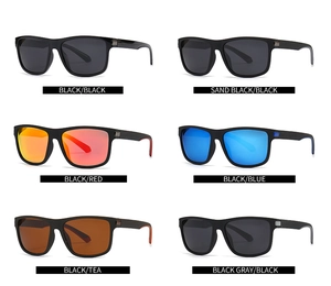 Detail view of square polarized sunglasses frame and lens colors in a multi-color SKU layout