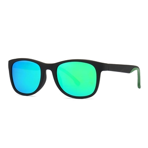 Classic retro square polarized sunglasses with matte black frames and green mirror lenses