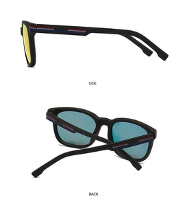 Detailansicht der polarisierten quadratischen Sonnenbrille mit verspiegelten Gläsern