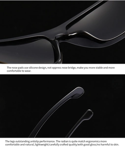 Détails des plaquettes nasales en silicone et des branches antidérapantes de lunettes