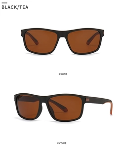 Detail der quadratischen Polarisations-Sonnenbrille mit matt schwarzem Rahmen