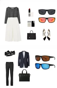 Mise à plat de lunettes de soleil carrées polarisées avec tenues de mode pour hommes et femmes