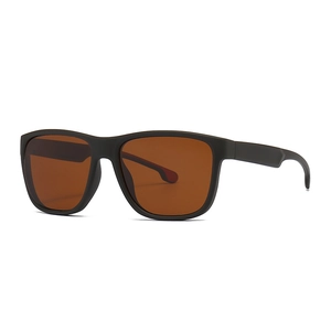 Classic polarized square sunglasses with matte black frames and dark brown lenses for men