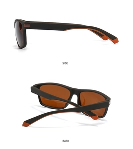 Detailansicht der quadratischen Polarisations-Sonnenbrille in Schwarz und Orange