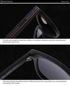 Makroansicht der mattschwarzen Sonnenbrille mit Präzisions-Metallscharnieren und Gläsern