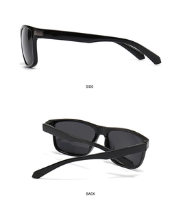 Side and back view of retro square polarized sunglasses with metallic temple accents
