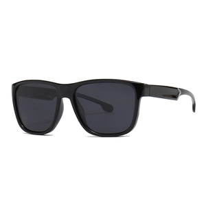 Classic men's square polarized sunglasses with black frame and grey lenses for driving